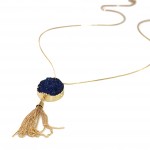 Druzy Circle Stone Pendant & Tassel Long Necklace 